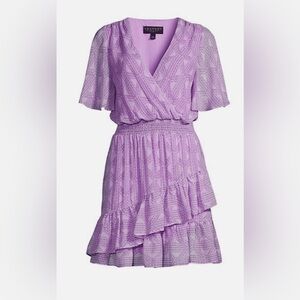 Laundry by Shelli Segal purple lavender Flutter Sleeve Chiffon Mini Dress size 0